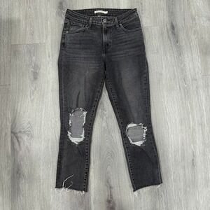 Levi's Jeans 721 High Rise Skinny Women's Size 26 Black Distressed Raw Hem 26x24